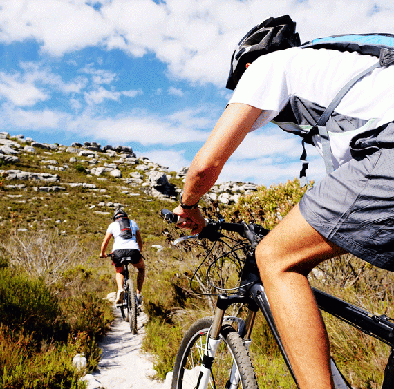 Two People Mountain Biking