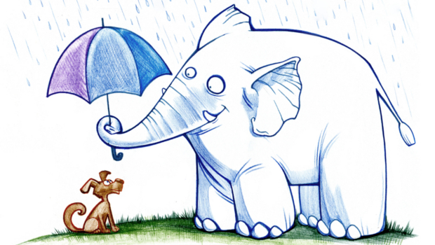 Cartoon Elephant with Umbrella