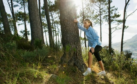 Woman working out on mountain