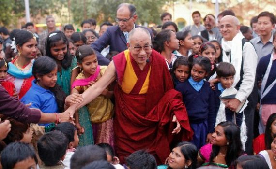 Dalai Lama with a crowd of people