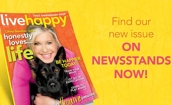 Olivia Newton John on the cover of Live Happy