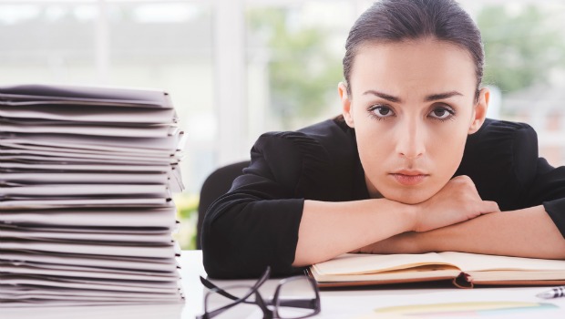 Stressed-looking woman at work