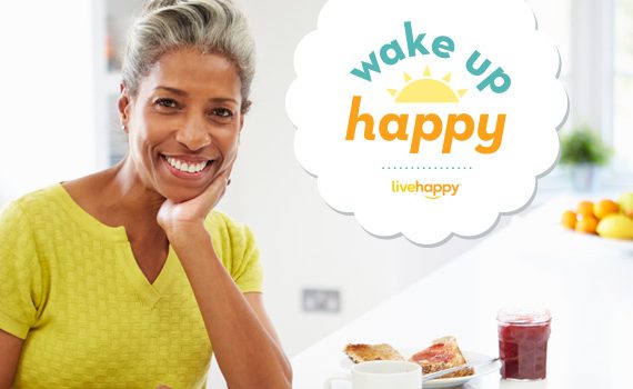 Woman waking up happy