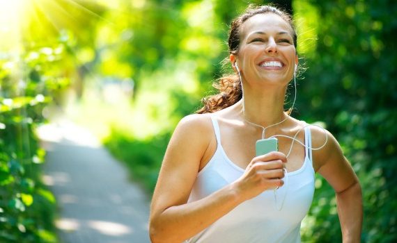 Happy woman running