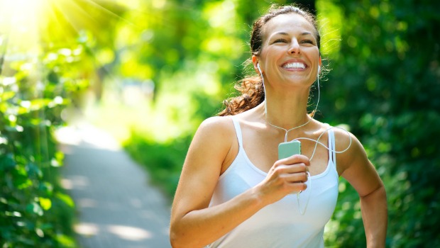 Happy woman running