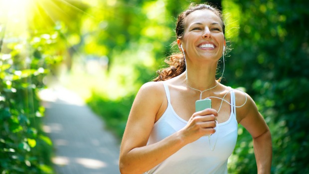 Happy woman running