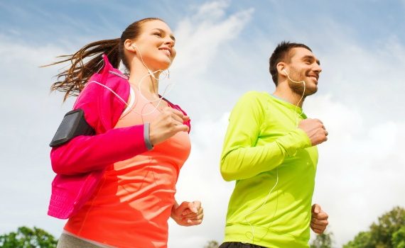 Man and woman running together