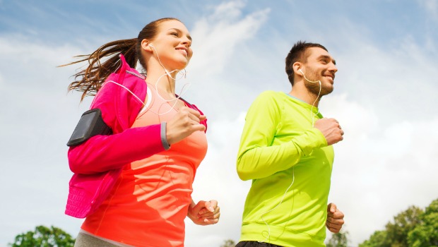 Man and woman running together