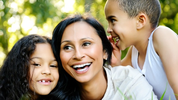 Mom and kids playing