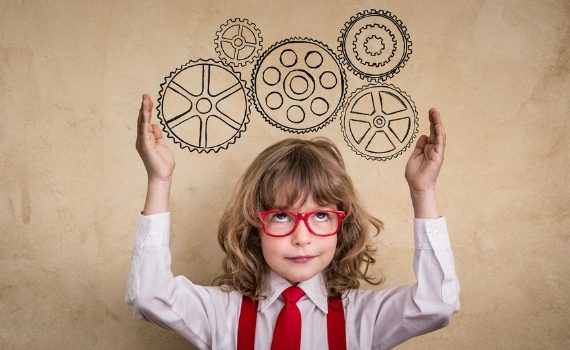 Child with gears coming out of her head.