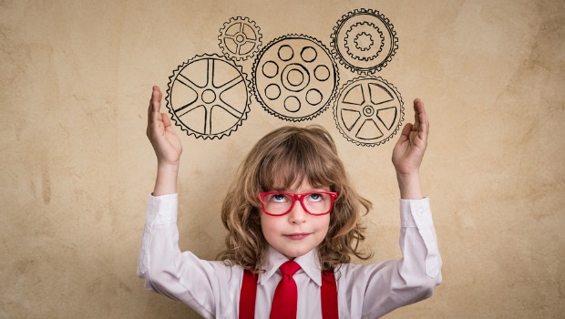 Child with gears coming out of her head.