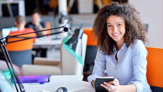 Happy woman at work.