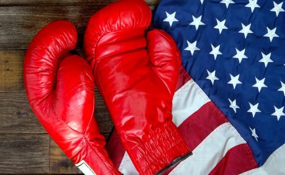 American flag and a pair of boxing gloves.