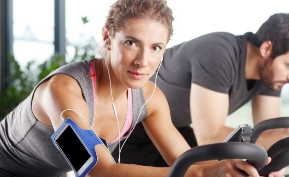 Woman in a spinning class.