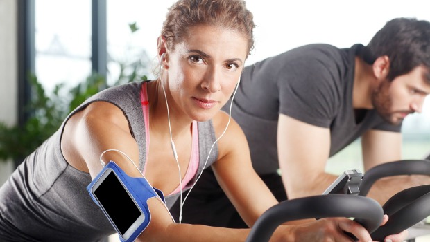 Woman in a spinning class.