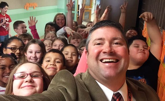 Superintendent Aaron Sadoff with students