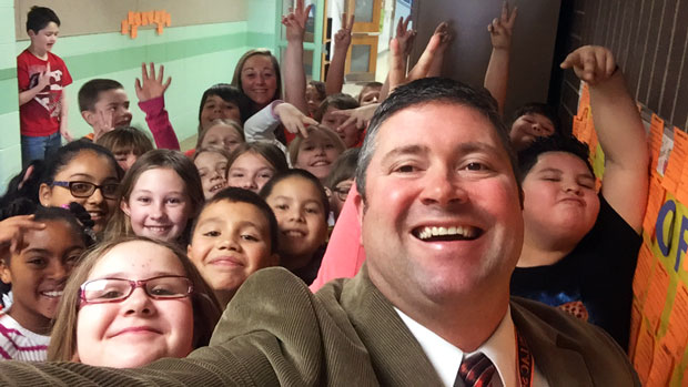 Superintendent Aaron Sadoff with students