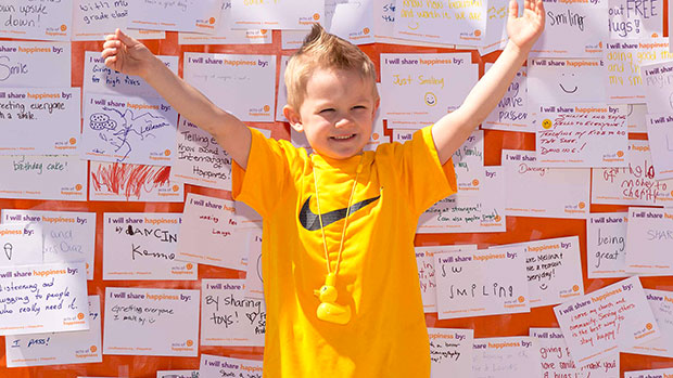 Cute boy at Happiness Wall