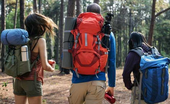 Three friends going camping.