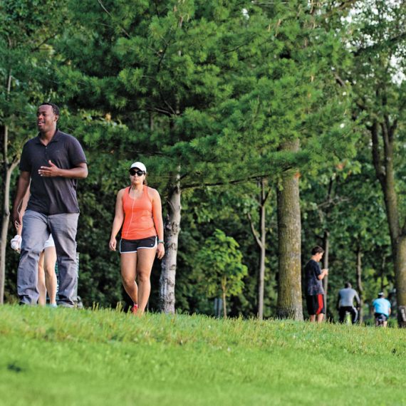 People walking in the park.