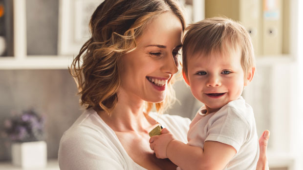 Mom and toddler in the kitchen.