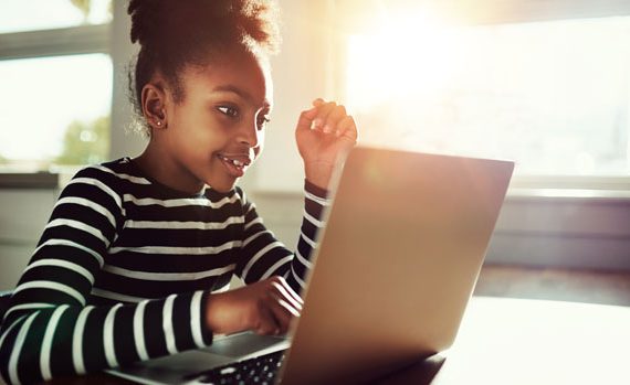 Girl working at a computer