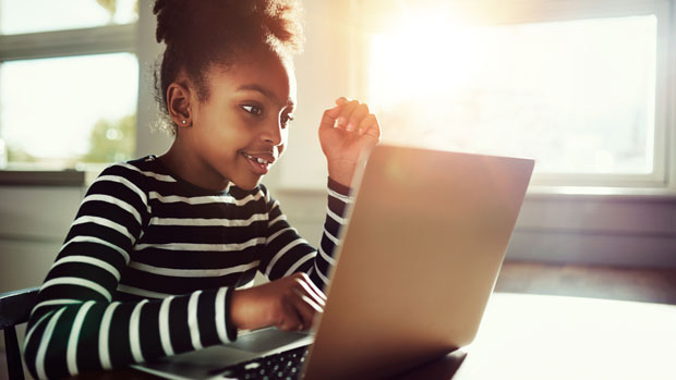 Girl working at a computer