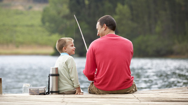 Father and son fishing.