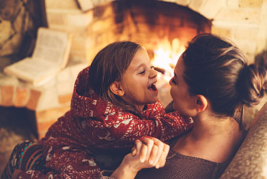 Cozy mom and daughter