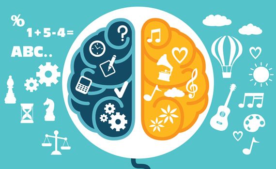 Illustration of a brain with two sides.