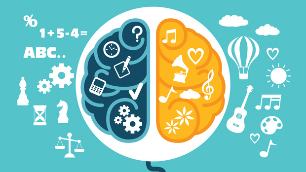 Illustration of a brain with two sides.