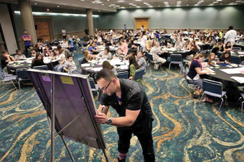 Victor at a speaking event