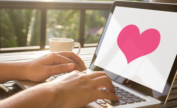 Computer screen with a big heart
