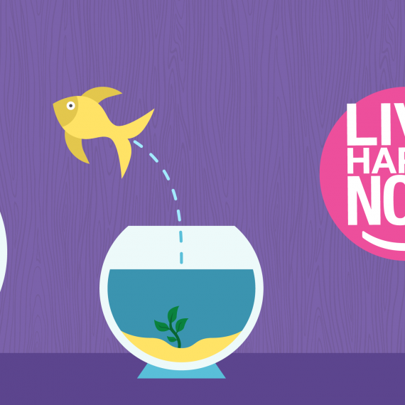 A Fish and two fish bowls graphic