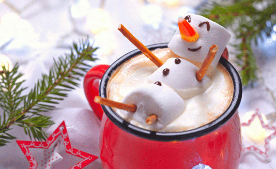 Cute holiday mug of hot chocolate