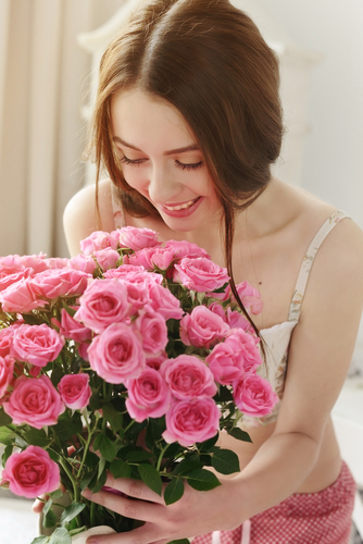 Woman getting flowers