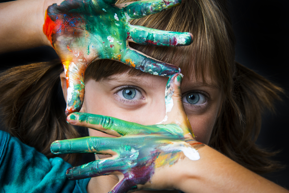 little girl and water colors