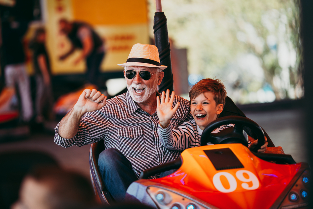 Family in bumper car